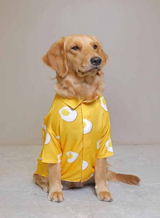 15 BUTTONS Rayon Yellow and White Sunny Printed Summer Dog Shirt (L) | Printed Pet Shirt | Super Soft Light Weight | Comfortable Dog Clothing Choice | for Beagle, Cocker, Spaniel Indie - Image 1